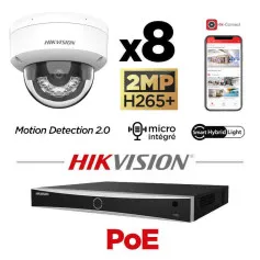 Kit vidéosurveillance Hikvision 8 caméras antivandale 2MP avec IA + audio et vision de nuit couleur 30 mètres Smart Hybrid Light