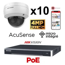 Kit vidéosurveillance 10 caméras antivandale Hikvision 4MP H265+ AcuSense vision de nuit 30 mètres