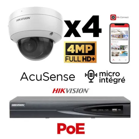 Kit vidéosurveillance 4 caméras 4MP H265+ EasyIP 2.0 Plus AcuSense vision de nuit 30 mètres