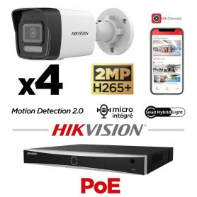 Kit vidéosurveillance PoE 4 caméras IP tube full HD 2MP