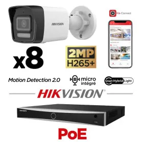 Kit vidéosurveillance PoE 8 caméras IP tube full HD 2MP