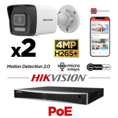Kit vidéosurveillance Hikvision 2 caméras 4MP avec IA + micro + vision de nuit couleur 30 mètres Smart Hybrid Light