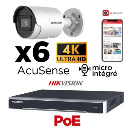 Kit vidéosurveillance 6 caméras 4K Hikvision vision de nuit 40 mètres