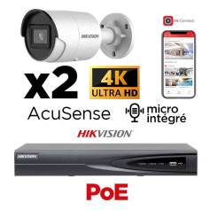 Kit vidéosurveillance Hikvision 2 caméras 4K avec IA AcuSense + micro + vision de nuit 40 mètres EXIR 2.0