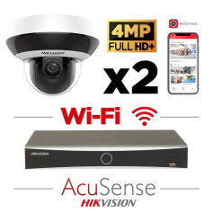 Kit vidéosurveillance Wi-Fi 2 caméras PTZ 4MP Hikvision avec micro + zoom x 4 + vision de nuit 20 mètres technologie EXIR 2.0