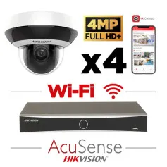 Kit vidéosurveillance Wi-Fi Hikvision 4 caméras PTZ 4MP avec audio bidirectionnel zoom x4 et vision de nuit 20 m EXIR 2.0