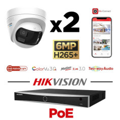 Kit vidéosurveillance Hikvision 2 caméras 180° avec défense active et vision de nuit couleur 30 mètres Smart Hybrid Light