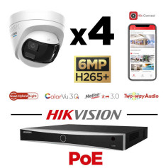Kit vidéosurveillance Hikvision 4 caméras 180° avec défense active et vision de nuit couleur 30 mètres Smart Hybrid Light