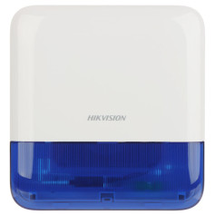 Sirène extérieure sans fil 110 dB flash bleu pour alarme AX PRO Hikvision DS-PS1-E-WE(BLUE) portée radio 1,6 km IP65