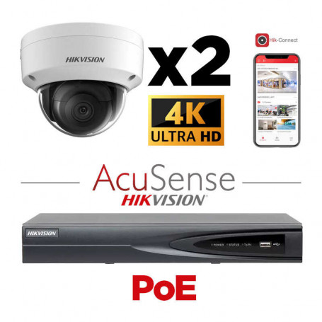Kit vidéosurveillance 2 caméras 4K H265+ EasyIP 2.0 Plus AcuSense vision de nuit 30 mètres