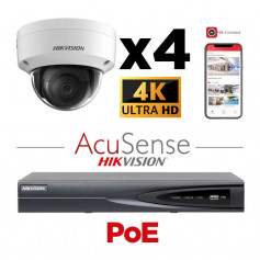 Kit vidéosurveillance 4 caméras antivandale Hikvision 4K H265+ IA AcuSense vision de nuit 30 mètres EXIR 2.0