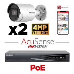 Kit vidéosurveillance 2 caméras Hikvision 4MP H265+ intelligence artificielle AcuSense vision de nuit 40 mètres EXIR 2.0