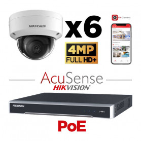 Kit vidéosurveillance 6 caméras antivandale Hikvision 4MP H265+ IA AcuSense vision de nuit 30 mètres EXIR 2.0