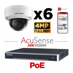 Kit vidéosurveillance 6 caméras anti-vandalisme Hikvision 4MP H265+ IA AcuSense vision de nuit 30 mètres EXIR 2.0