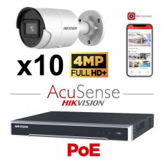 Kit vidéosurveillance 10 caméras Hikvision 4MP H265+ intelligence artificielle AcuSense vision de nuit 40 mètres EXIR 2.0