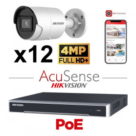Kit vidéosurveillance 12 caméras Hikvision 4MP H265+ AcuSense vision de nuit 40 mètres