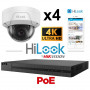 Kit vidéosurveillance 4 caméras HiLook 4K antivandale H265+ vision de nuit 30 mètres EXIR 2.0