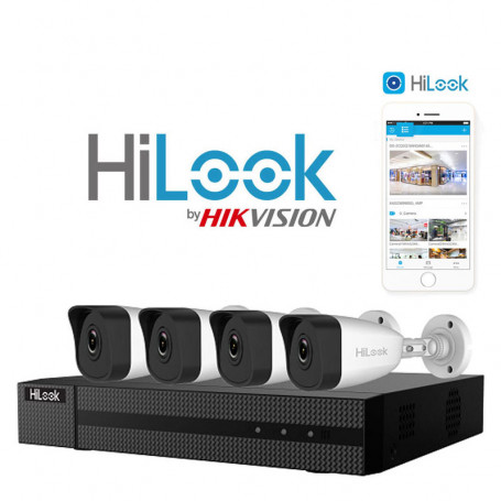 Kit vidéosurveillance PoE 4 caméras tube full HD H265+ vision de nuit 30 mètres IK-4142BH-MH/P HiLook by Hikvision