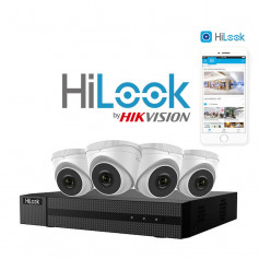 Kit vidéosurveillance PoE 4 caméras tourelle full HD H265+ vision de nuit 30 mètres IK-4142TH-MH/P HiLook by Hikvision