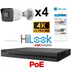 Kit vidéosurveillance 4 caméras HiLook 4K H265+ vision de nuit 30 mètres EXIR 2.0