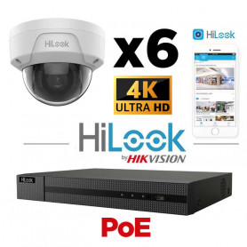 Kit vidéosurveillance 6 caméras HiLook 4K antivandale H265+ vision de nuit 30 mètres EXIR 2.0