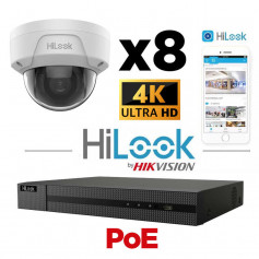 Kit vidéosurveillance 8 caméras HiLook 4K antivandale H265+ vision de nuit 30 mètres EXIR 2.0