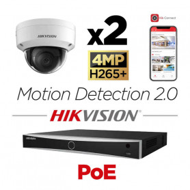 Kit vidéosurveillance 2 caméras antivandale Hikvision 4MP H265+ Motion Detection 2.0 vision de nuit 30 mètres EXIR 2.0