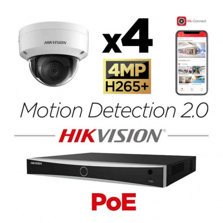 Kit vidéosurveillance PoE 4 caméras IP dôme Ultra HD 4MP