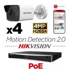Kit vidéosurveillance 4 caméras Hikvision 4MP H265+ Motion Detection 2.0 vision de nuit 30 mètres EXIR 2.0