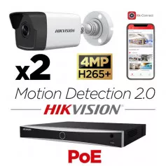 Kit vidéosurveillance 2 caméras Hikvision 4MP H265+ Motion Detection 2.0 vision de nuit 30 mètres EXIR 2.0