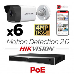 Kit vidéosurveillance 6 caméras Hikvision 4MP H265+ Motion Detection 2.0 vision de nuit 30 mètres EXIR 2.0