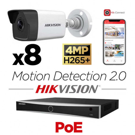 Kit vidéosurveillance PoE 8 caméras IP tube ultra HD 4MP