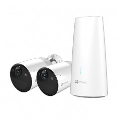 Kit de sécurité vidéo sans fil 2 caméras sur batterie 3MP H265 EZVIZ HB3-B2 avec vision de nuit en couleur jusqu'à 15 mètres