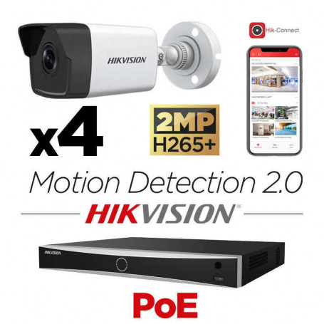 Kit vidéosurveillance PoE 4 caméras IP tube full HD 2MP