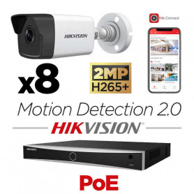 Kit vidéosurveillance PoE 8 caméras IP tube full HD 2MP