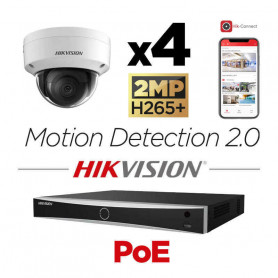 Kit vidéosurveillance PoE 4 caméras IP dôme full HD 2MP