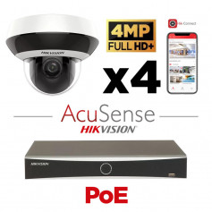 Kit vidéosurveillance 4 caméras PTZ avec micro Hikvision 4MP H265+ zoom x 4 vision de nuit 20 mètres technologie EXIR 2.0