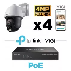 Kit vidéosurveillance 4 caméras rotatives TP-Link VIGI 4MP H265+ ColorPro Night Vision micro et vision couleur la nuit 30 mètres