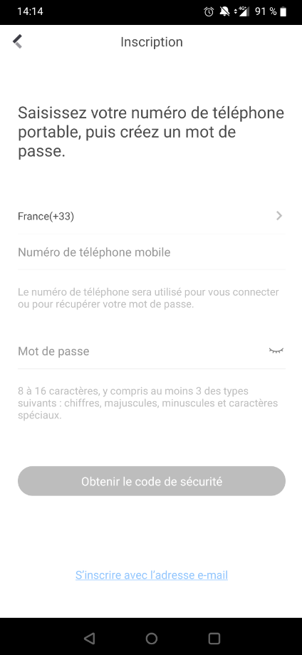 Enregistrement de compte Hik-Connect par numéro de téléphone