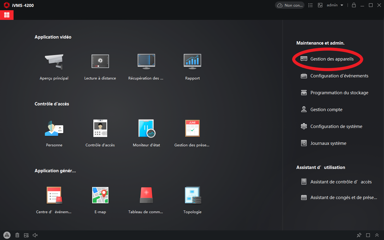 Bouton Gestion des Appareils Bouton Gestion des Appareils IVMS-4200