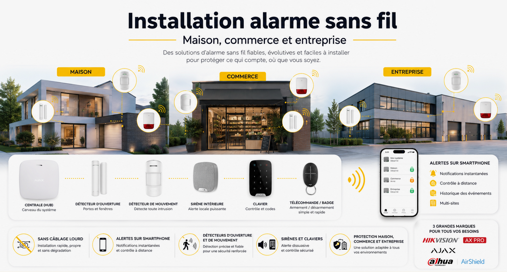 Installation alarme sans fil Ajax, AX Pro et Air Shield