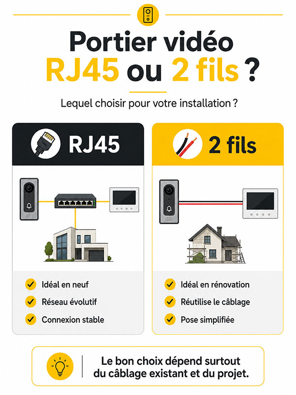 Portier vidéo couleur 2 fils ou RJ45 ?